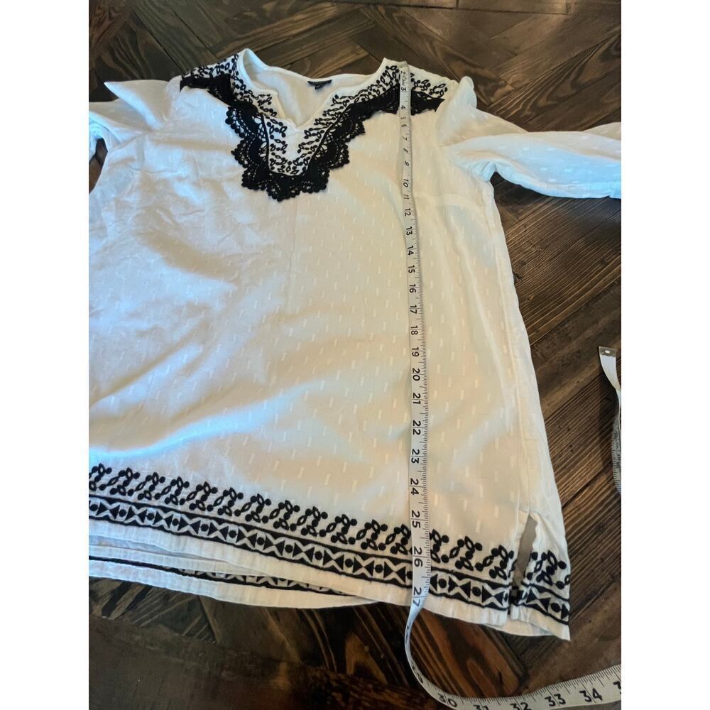 Talbots Embroidered Peasant Boho Cottage Top Women M Minimalist Neutral Aztec - Picture 5 of 8